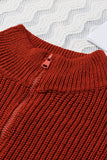 Zipped Turtleneck Drop Shoulder Knit Sweater