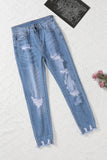 Pantalon en jean boyfriend bleu clair effet vieilli