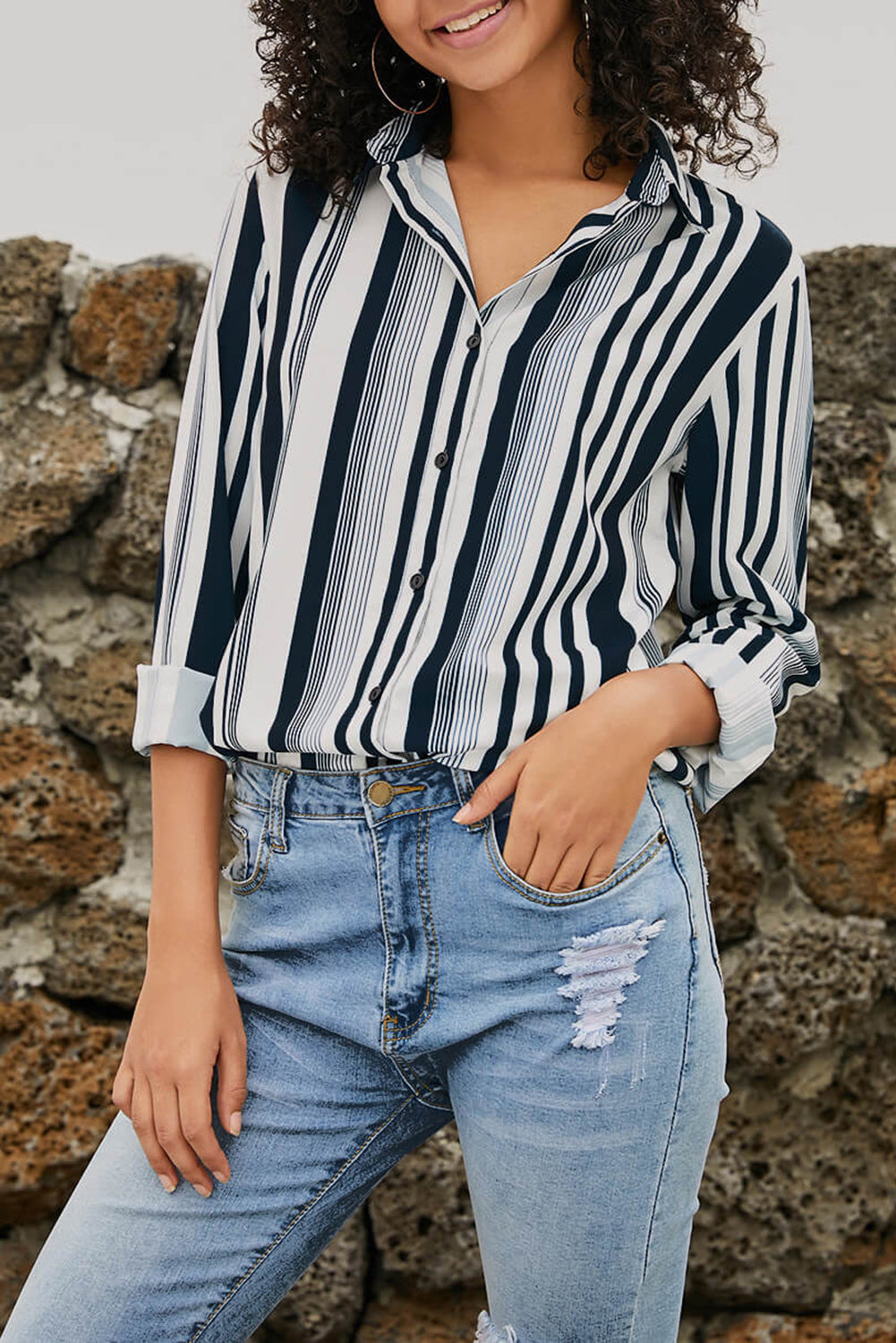 Brown Striped Modern Women Shirt