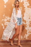 Tassel Trim Split Sleeve Boho Print Kimono