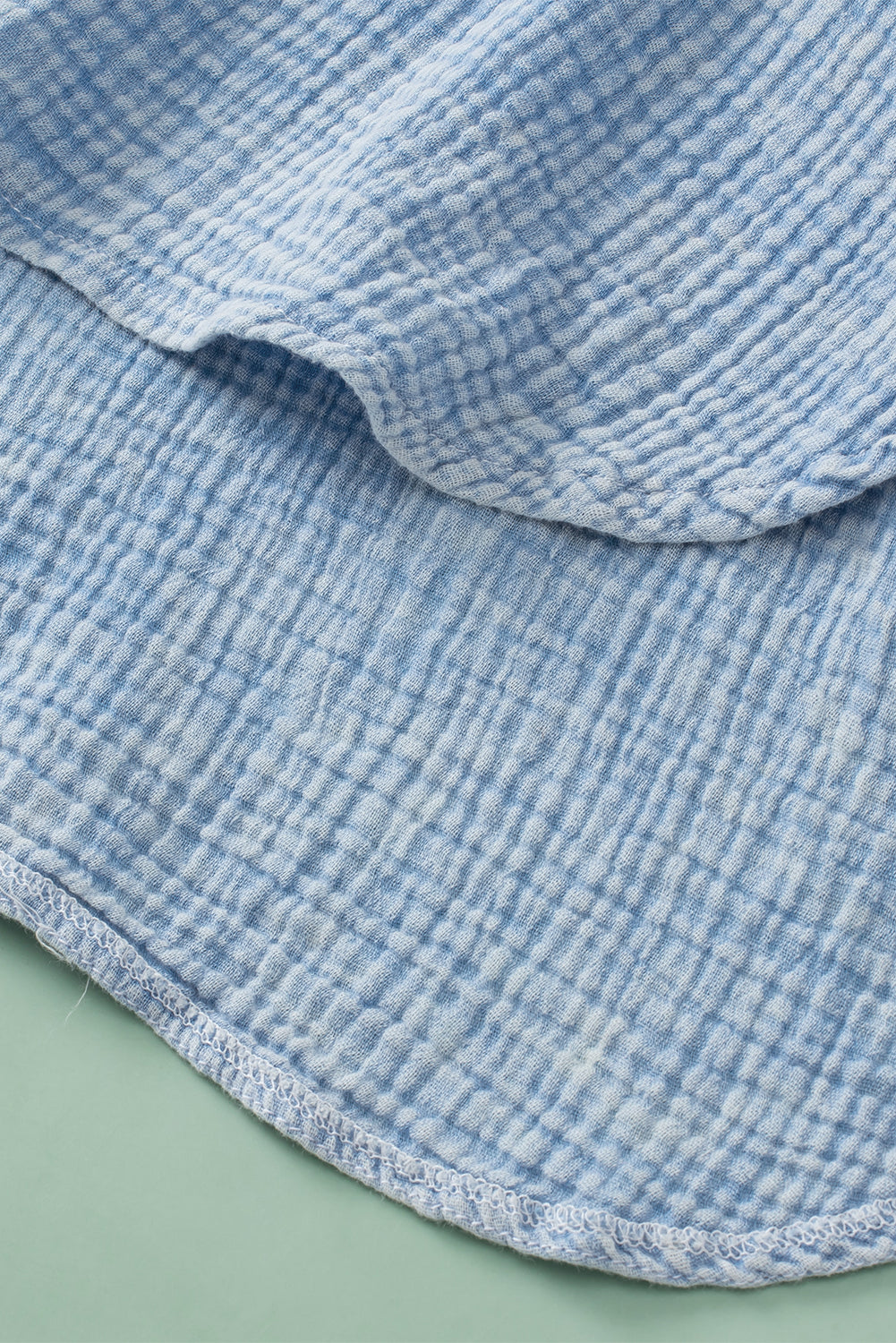 Sky Blue Crinkle Textured Loose Henley Top