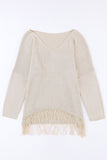 Lightweight Knit Fringe Hem Loose Sweater