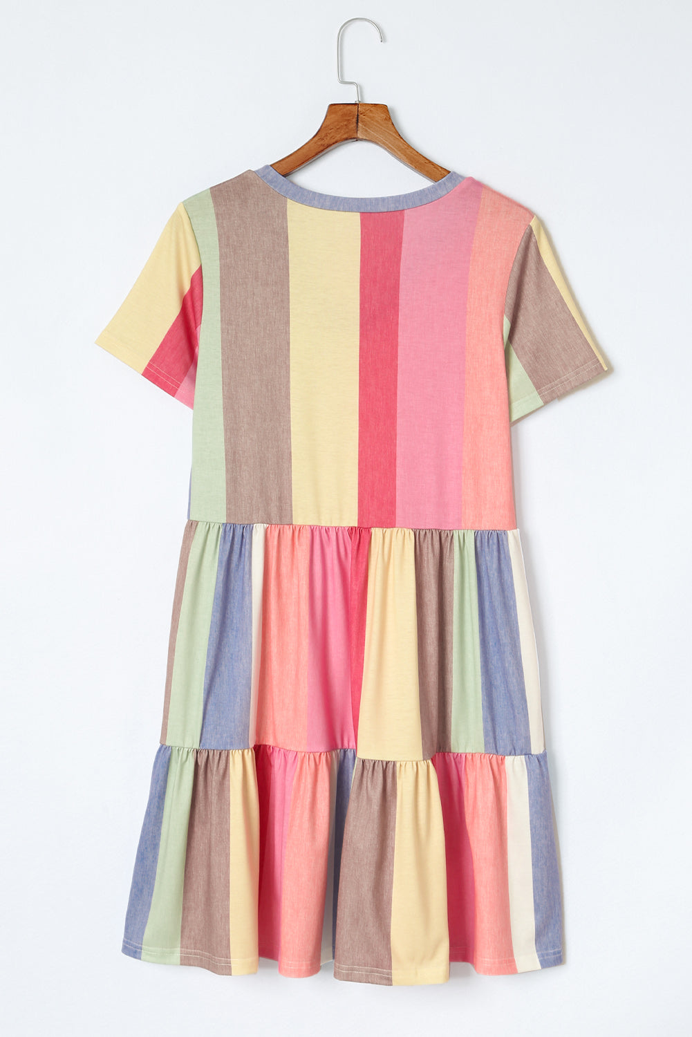 Stripe Color Block Ruffled T-shirt Dress