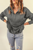 Dark Solid Color Zip Collar Sweatshirt with Pockets