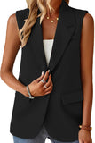 Single Button Pocketed Lapel Vest Blazer