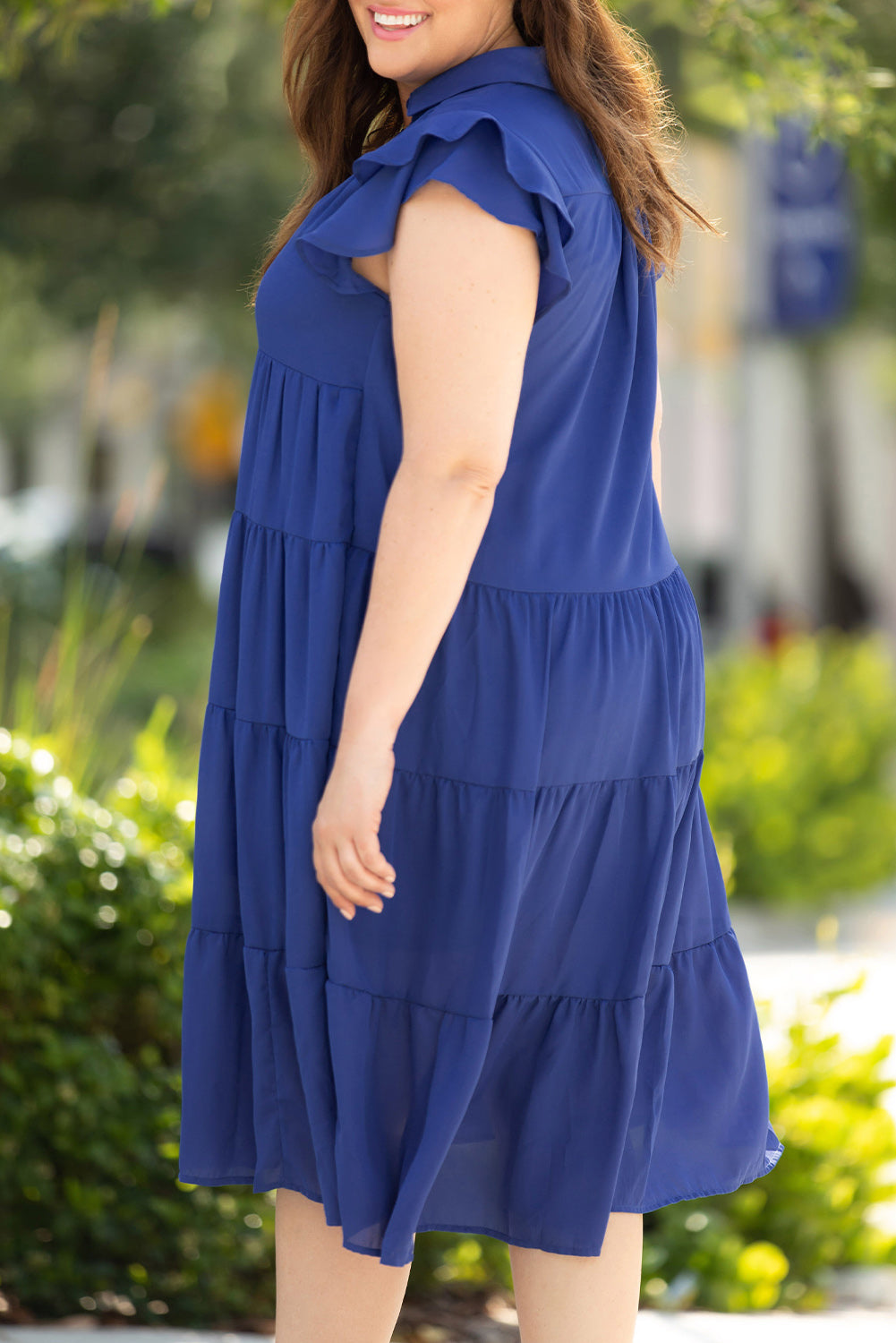 Plus Size Ruffled Tiered A-line Midi Dress