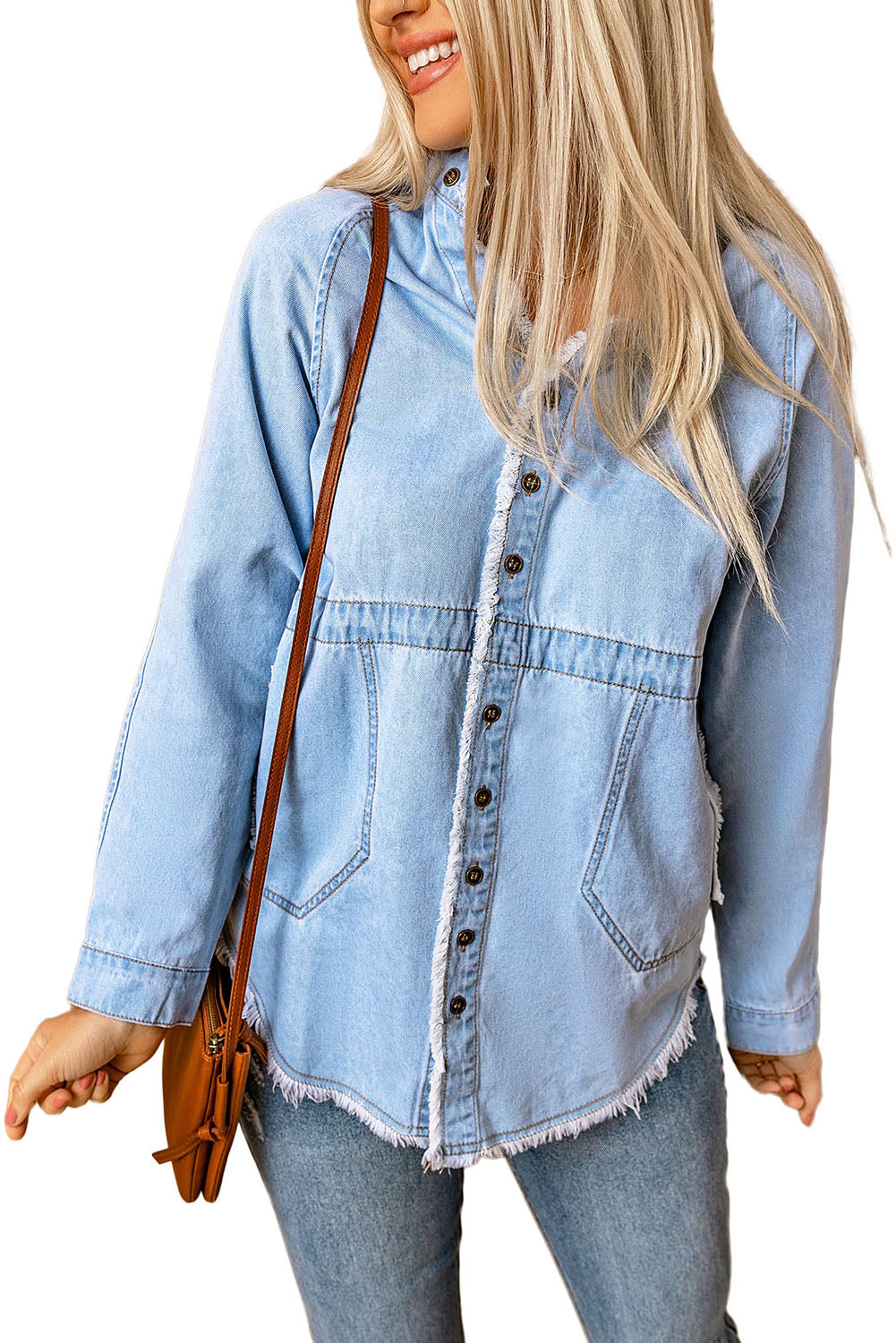 Chambray Pocketed Frayed Shirt