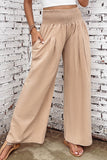 Pink Textured High Waist Wide Leg Plus Size Pants