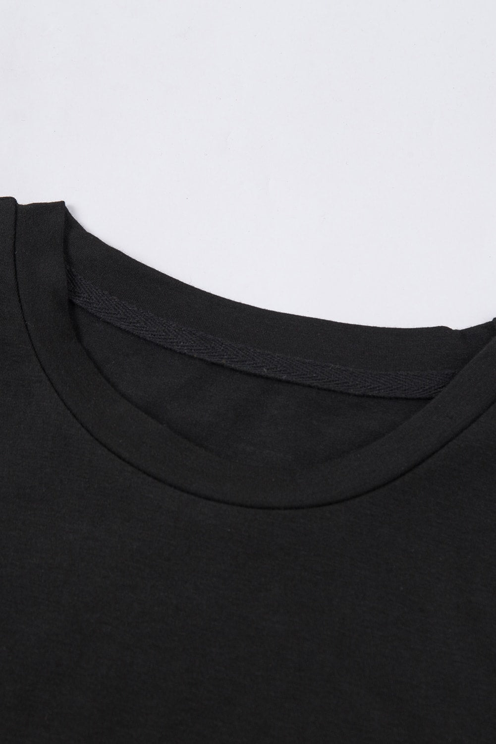 Black Solid Color Crew Neck Tee