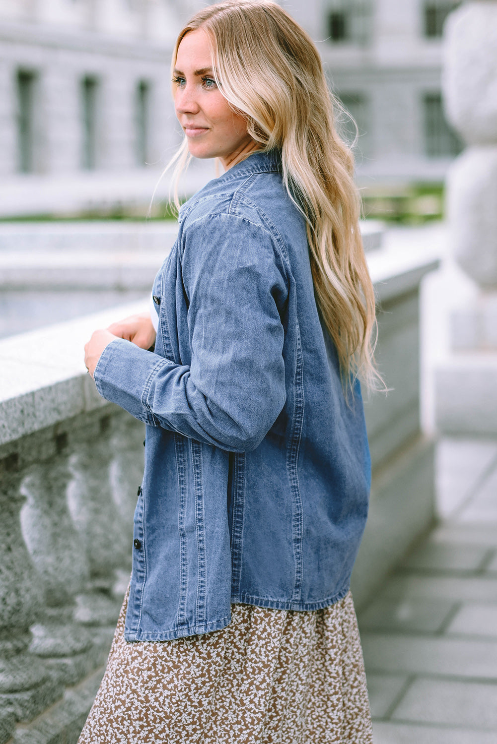 Button-up Long Sleeve Denim Shirt Jacket