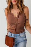 Split Neck Ribbed Knit Tank Top