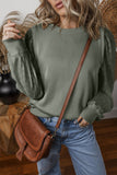 Mist Green Solid Patchwork Sleeve Round Neck Sweatshirt