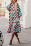 Western Geometric Print Split Buttoned Shirt Dress