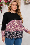 Floral Pattern Color Block Plus Size Pullover Top