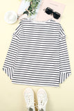 Striped Print Ruffled Buttoned Long Sleeve Top