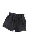 Retro Bleach-washed Ruffled Elastic High Waist Denim Shorts