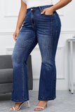 Dark Blue Plus Size Stitching Washed Flare Jeans