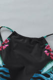 Leaf & Flower Print Ruched Tankini Set