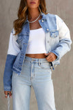 Color Block Denim Patchwork Frayed Hem Jacket