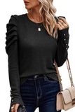 Chestnut Solid Color Textured Buttoned Gigot Sleeve Top