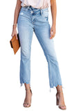 Cross Over Waist Raw Edge Cropped Jeans