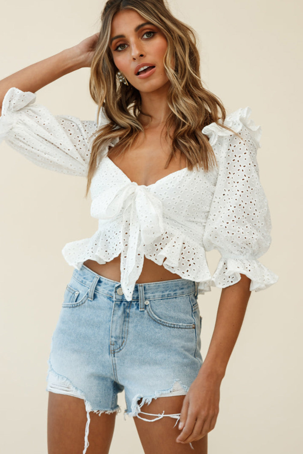 Ruffle Puff Sleeve Crop Top