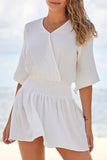 3/4 Sleeves Textured Smocked Drape Beach Dress