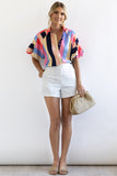 Color Block Striped Puff Sleeve Buttoned Shirt