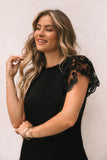 Lace Ruffle Sleeve Round Neck T Shirt