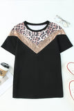 Leopard Sequin Waffle Knit Short Sleeve T-shirt