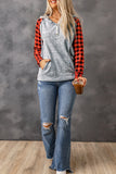 Plaid Splicing Kangaroo Pocket Buttoned Hoodie