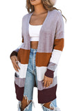 Open Front Colorblock Cardigan with Pockets