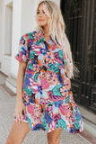 Floral Print Flutter Sleeves Smocked Neck Blouse