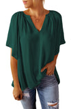 Split Neck Pleated Loose Top