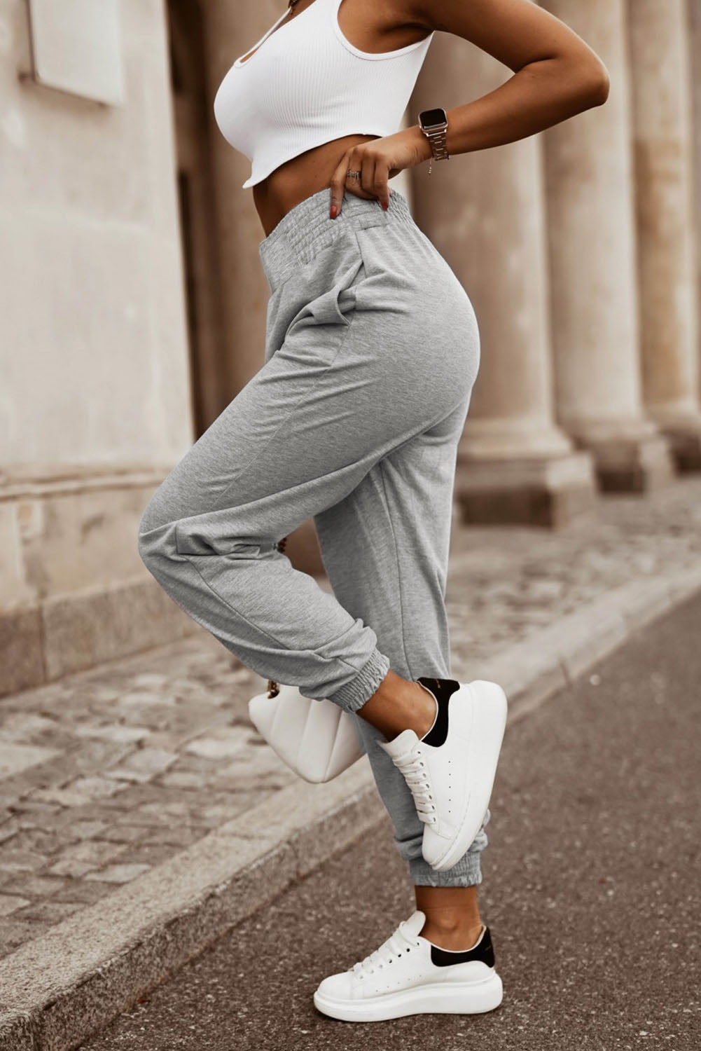 Smocked High Waist Jogger Pants