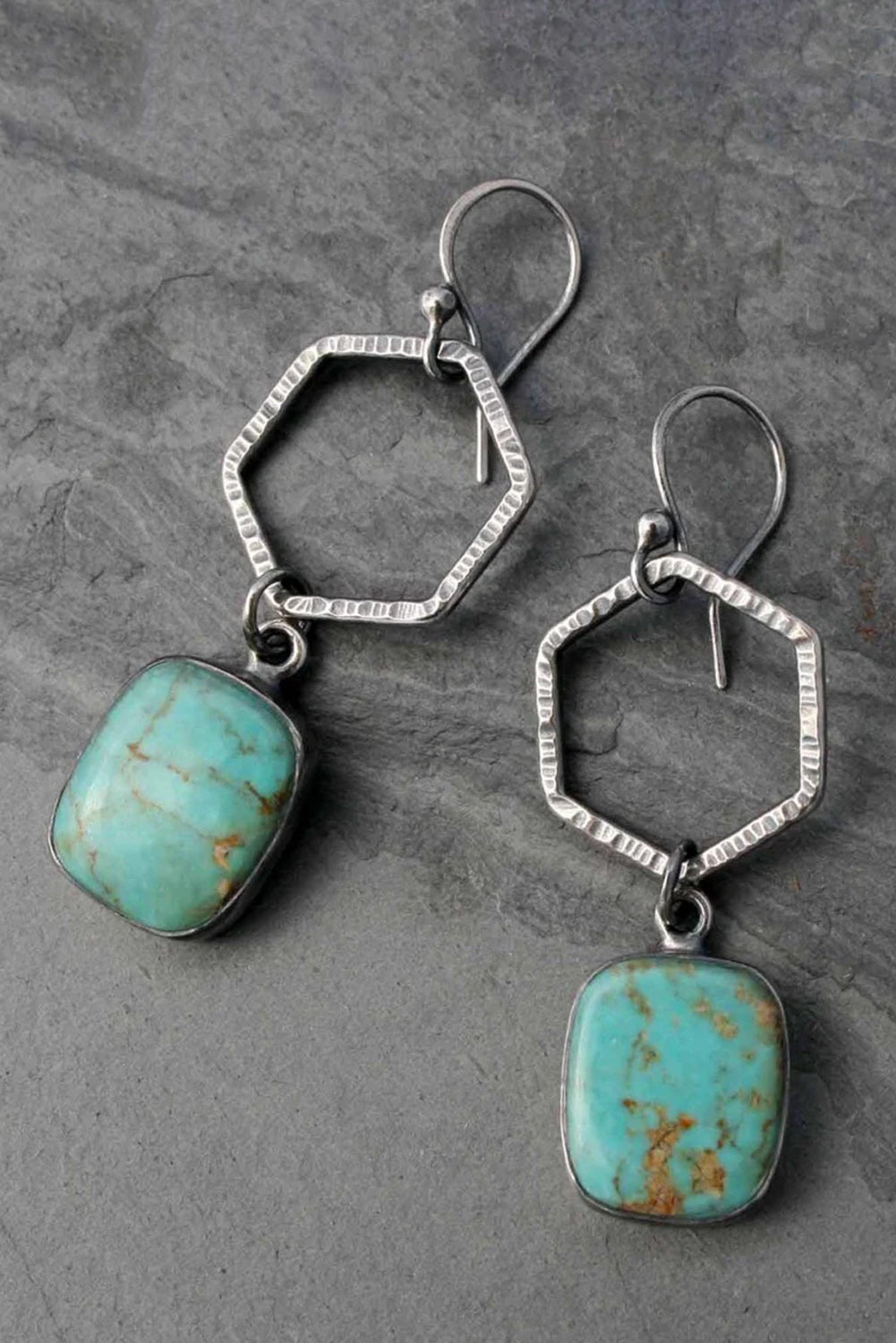 Boucles d'oreilles géométriques turquoise vintage vertes 