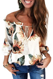 Floral Ruffled Tassel Tie Off Shoulder Blouse