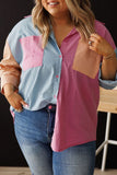 Color Block Chest Pockets Plus Size Shirt