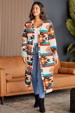 Plus Size Geometric Print Open Front Long Cardigan