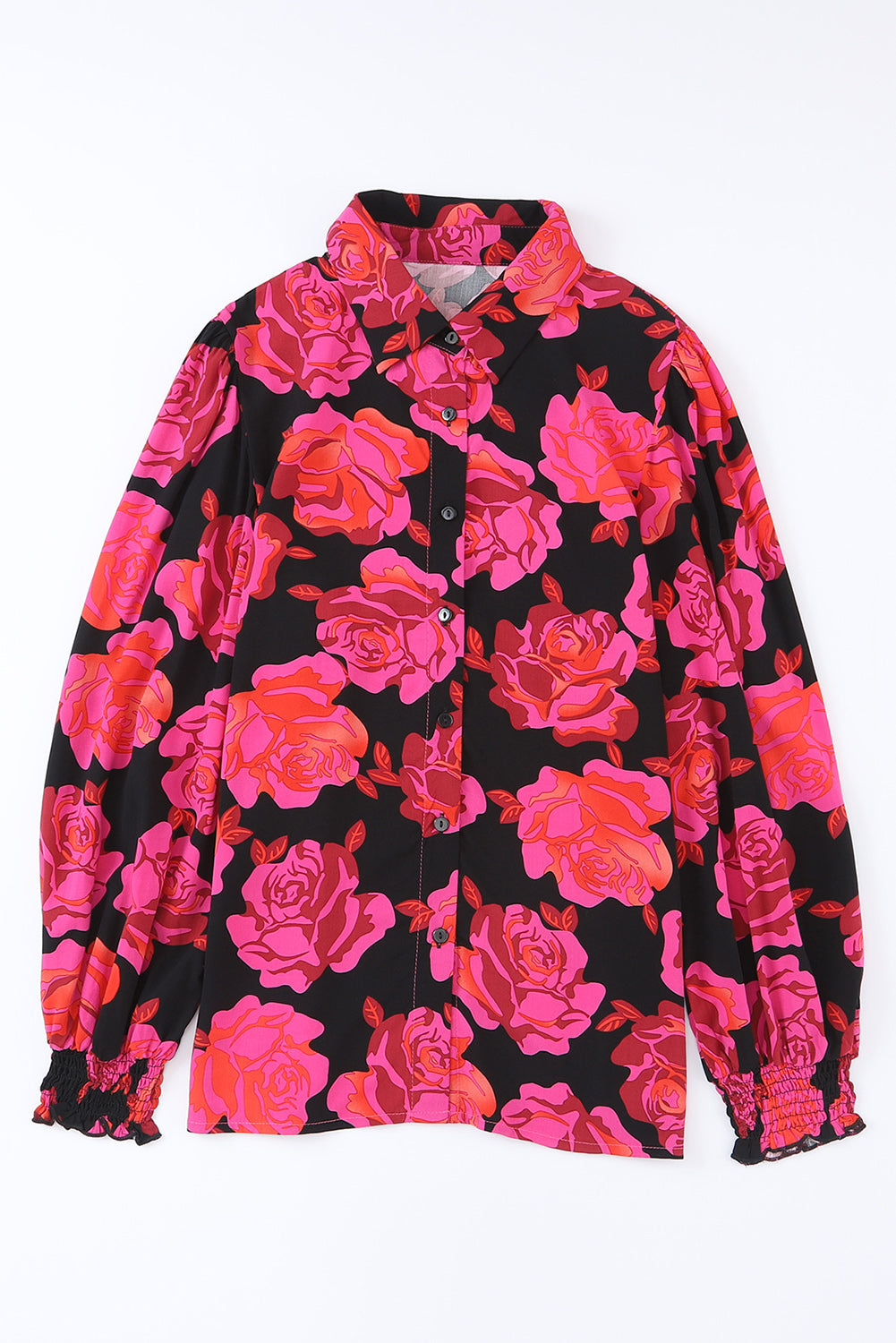 Floral Shirred Cuffs Long Sleeve Shirt