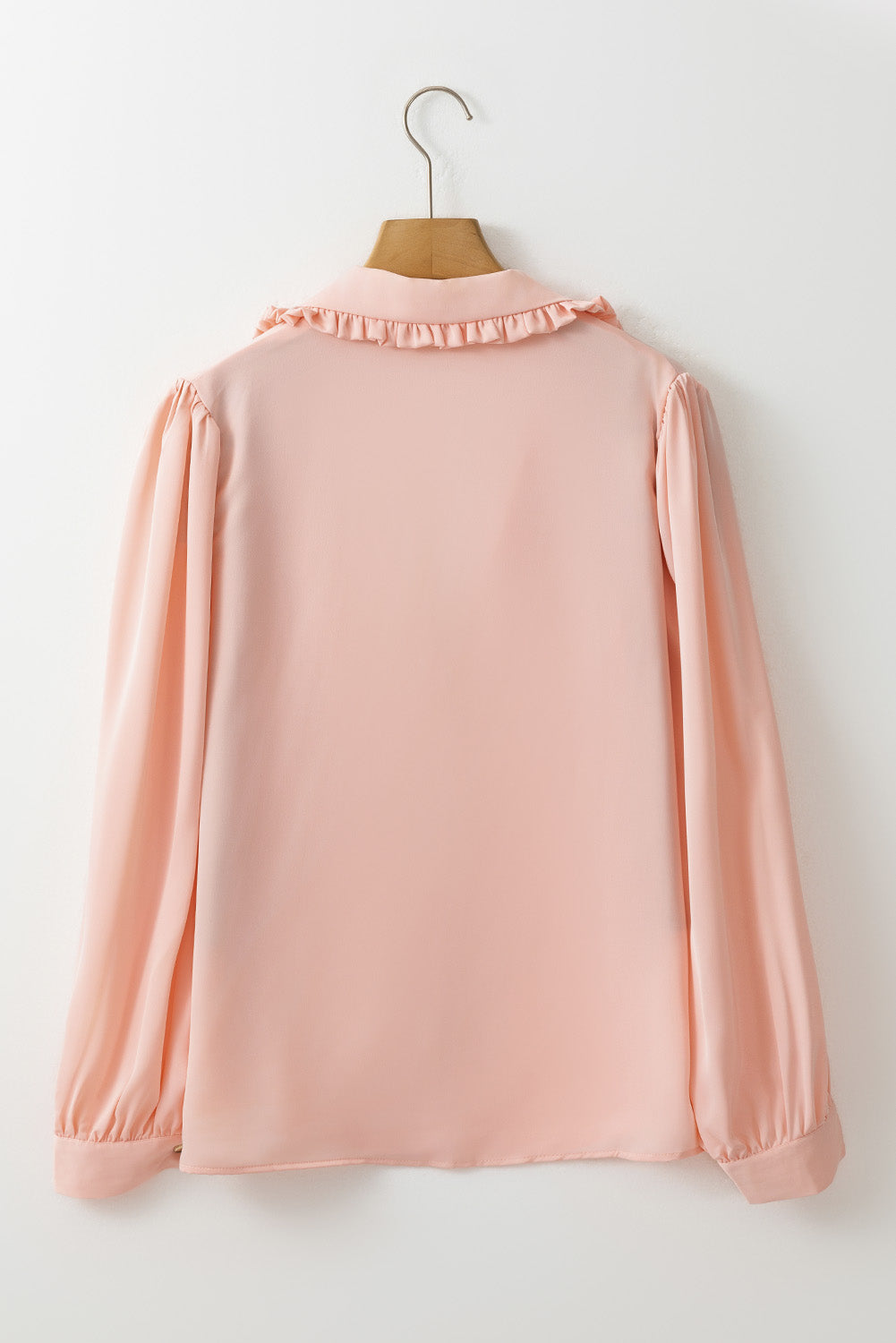 Pink Frilled Lapel Collar Button-Up Puff Sleeve Shirt