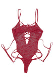 Lingerie Teddy en maille transparente à bretelles et œillets de grande taille rouge