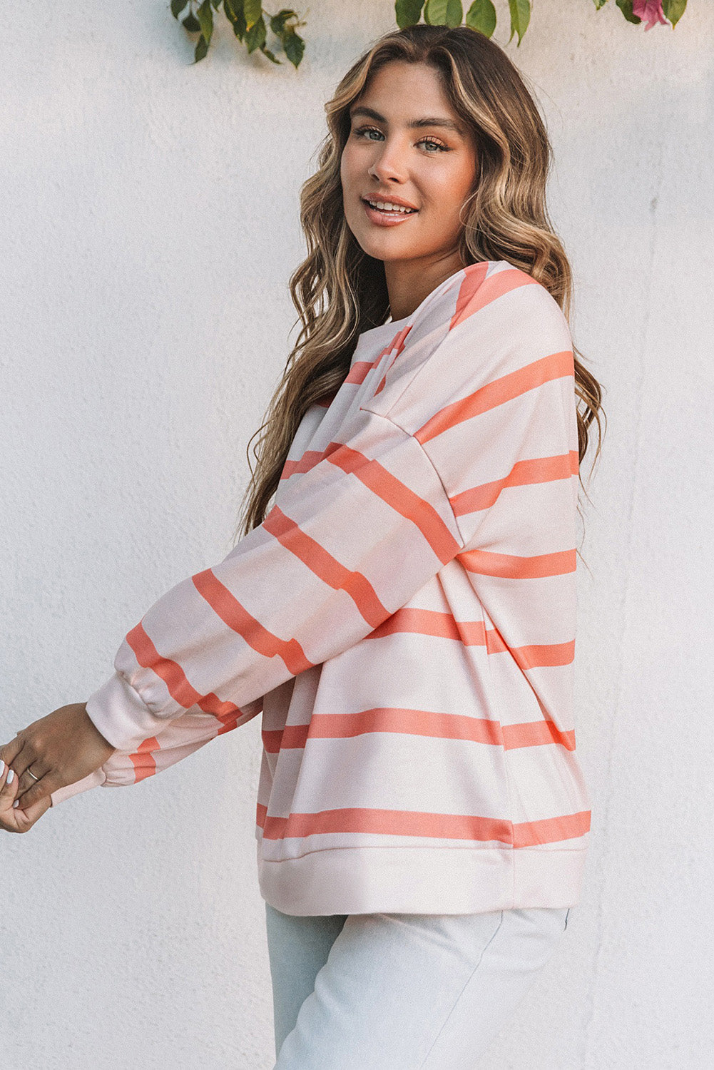 Striped Drop Shoulder Pullover Sweatshirt