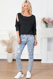 Asymmetrical Cut Out Buttoned Long Sleeve Top