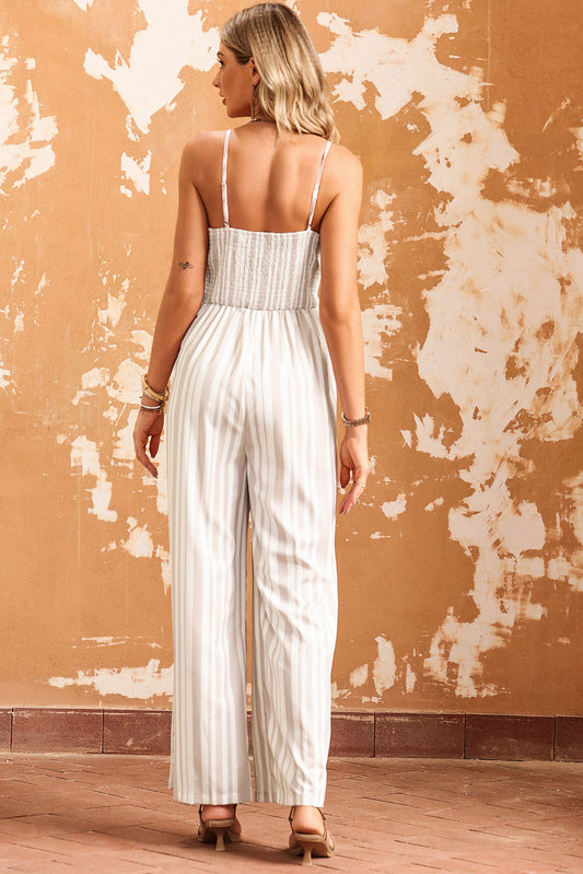 Front Knotted Striped Cropped Jumpsuit