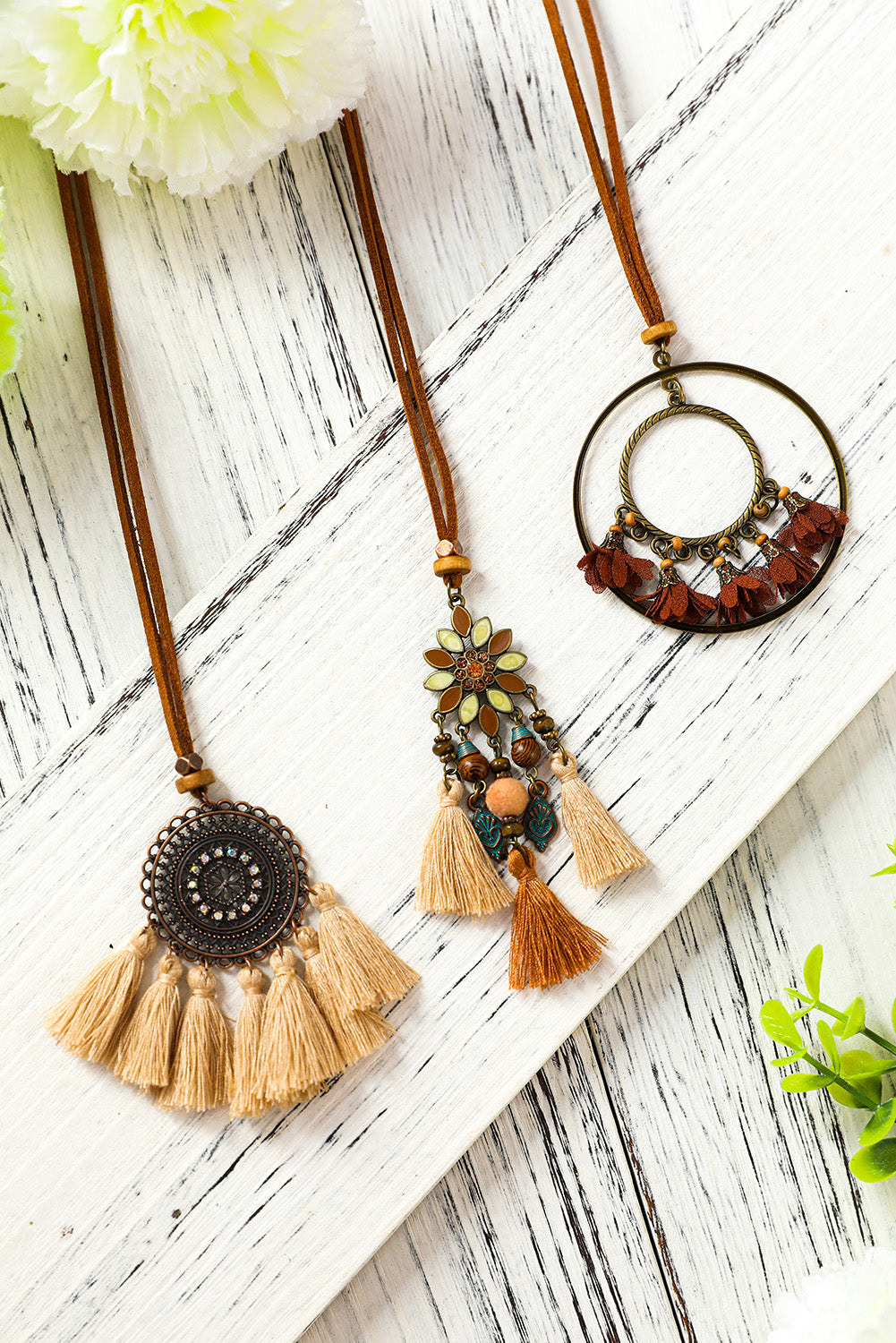 3pcs Bohemian Retro Tasseled Pendant Necklace