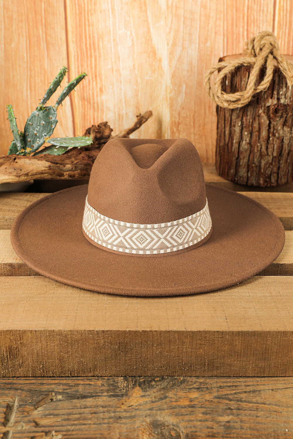 Aztec Embroidery Retro Flat Fedora Hat