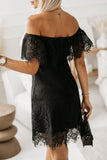 Off-shoulder Overlay Drop Sleeves Lace Dress