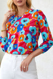 Sky Blue Multicolor Abstract Print High Neck Flutter Sleeves Top