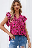 Floral Print Tiered Flutter Sleeve V Neck Top